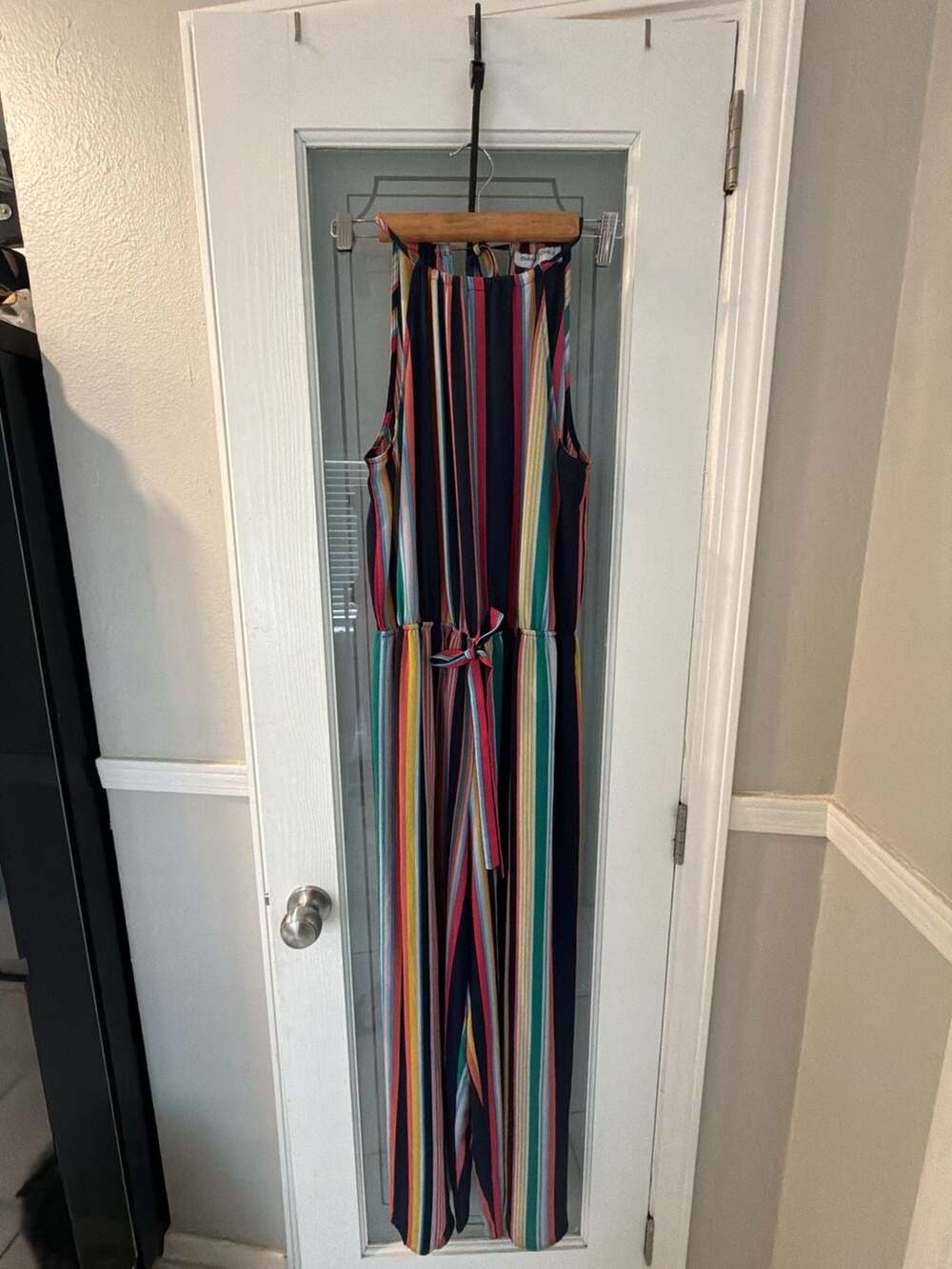 Emma & Michele Jumpsuit Size M Multi Stripe Halter Tie Waist